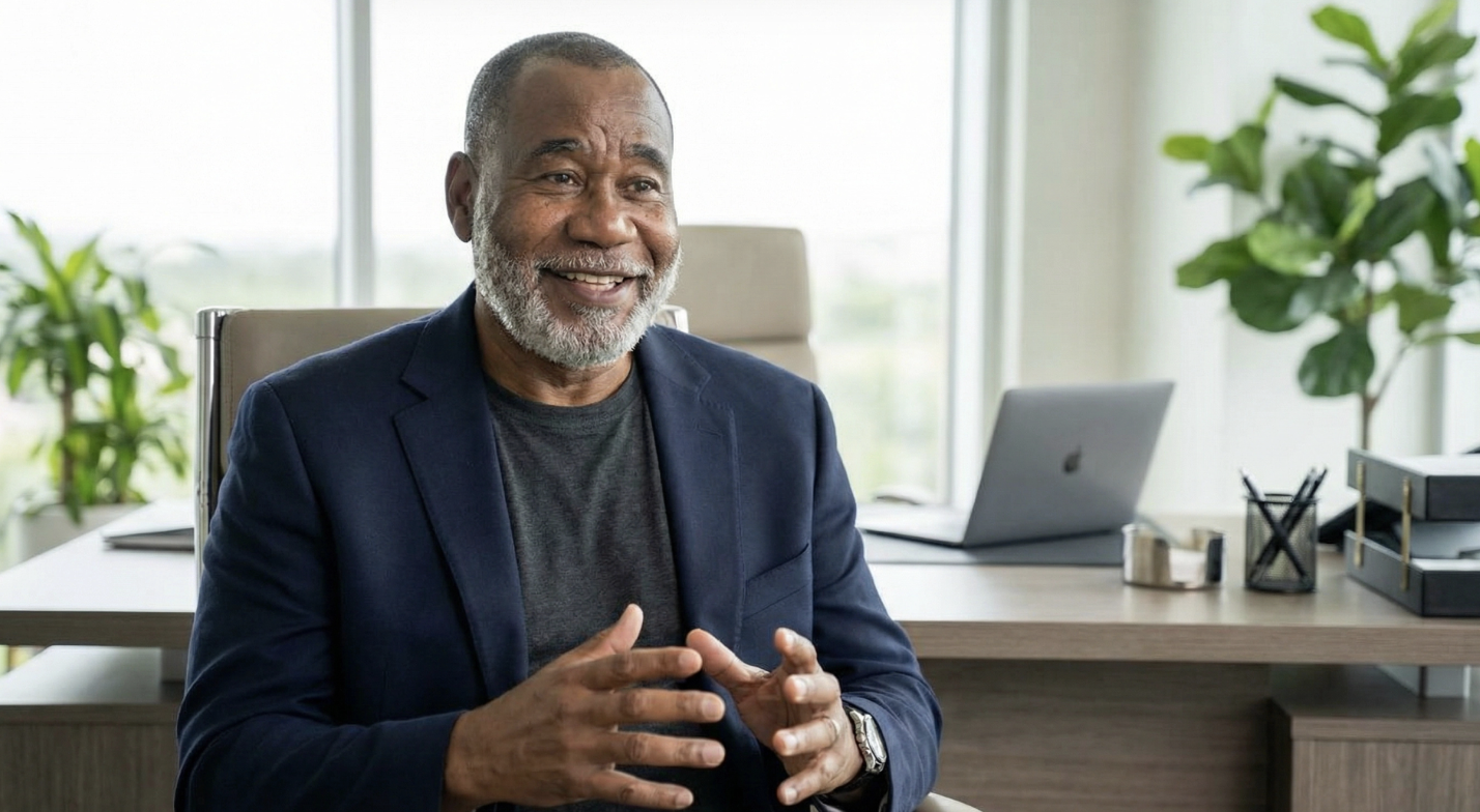 Steven T. Brewer sharing a story in his office